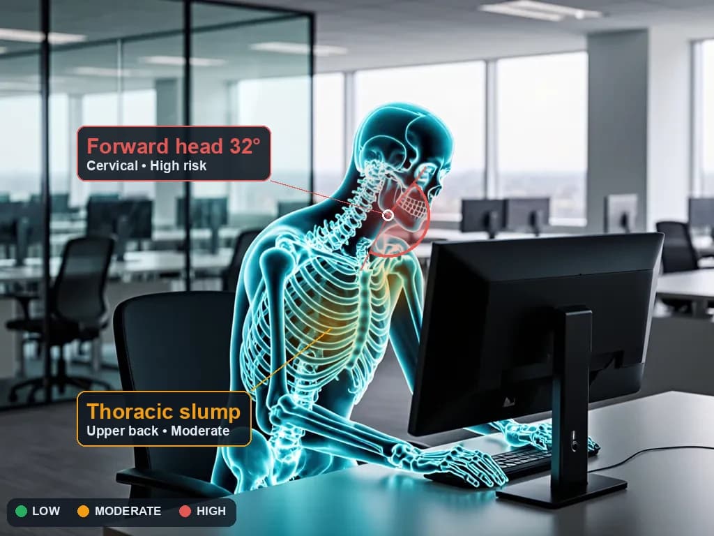 Musculoskeletal load on a seated GCC desk worker — the forward-head posture Ergocure scores