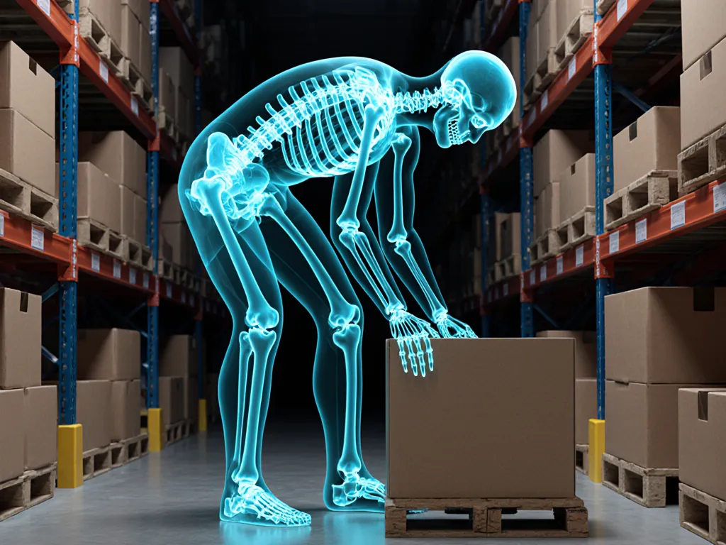 Teal anatomical x-ray showing the body regions REBA assesses